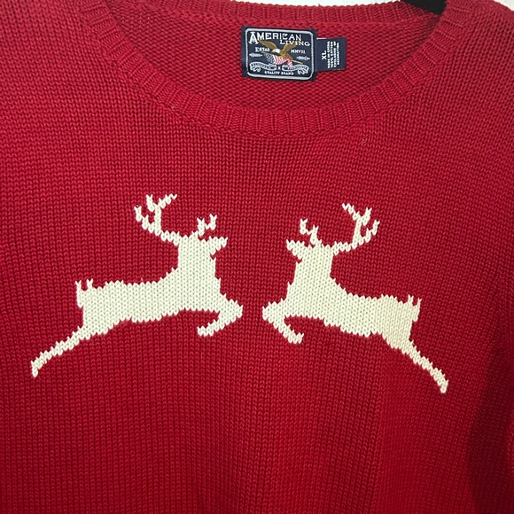 vintage 1970s Christmas sweater w reindeer | 100% cotton knit - Picture 2 of 5